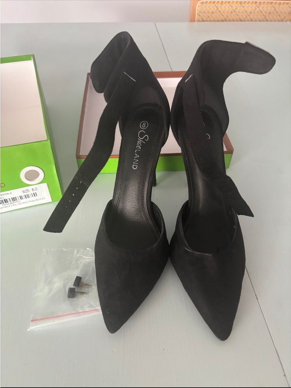 Black Pointed Ankle-Tie Stiletto Heels